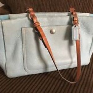Coach Satchel Purse Blue Pebbled Leather Brown